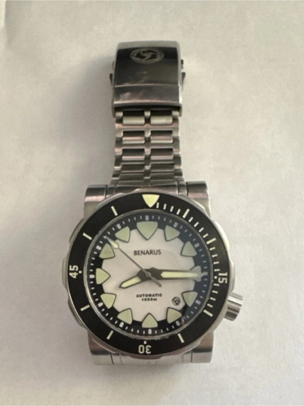 Benarus Mako Automatic 1000m Diver White Dial Stainless Steel Wristwatch